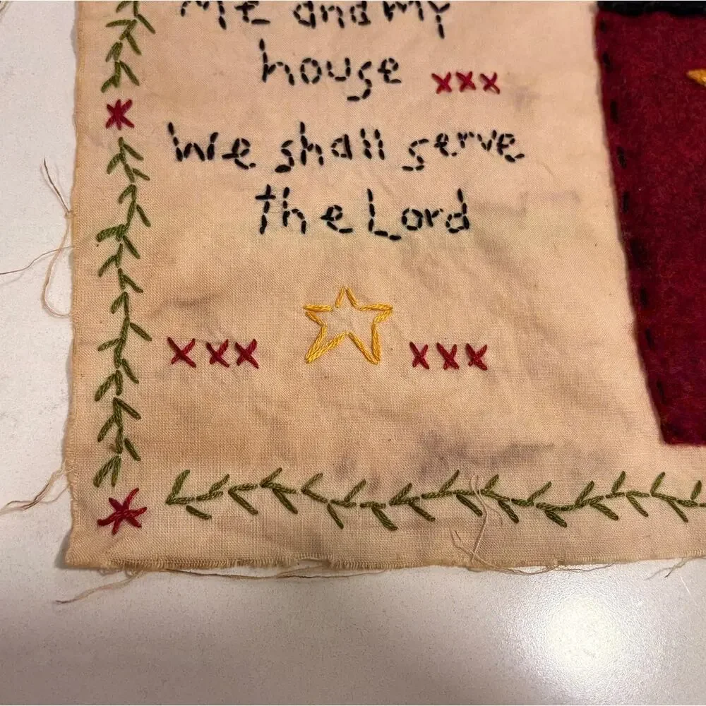 Primitive Folk Art Handmade Fabric Sampler As For Me And My House Serve The Lord